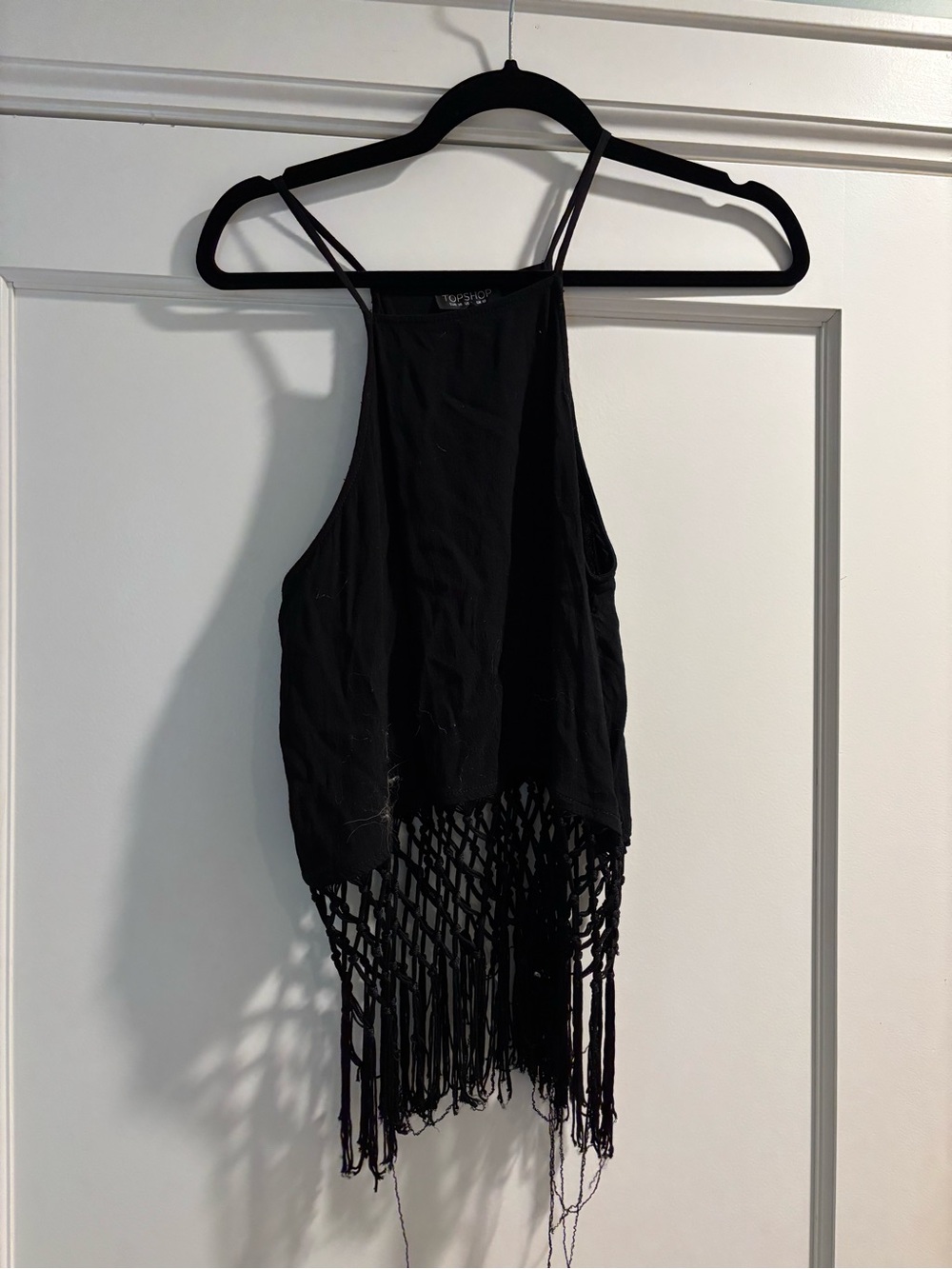 Topshop Black Fringe-Hem Camisole